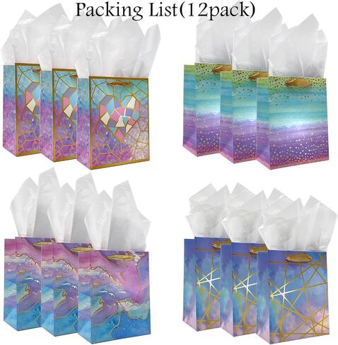 HiCivan 4 Pack-7"×4"×9" Medium&Small Size Gift Bags with Tissue Paper - Ideal for Shopping, Parties, Wedding, Baby Shower & Birthday Gift Giving - from USA Small Business Brand in Saudi Arabia