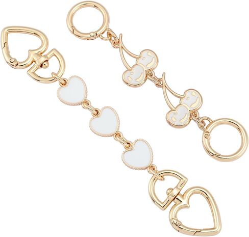 2Pcs Purse Extender Chain Gold Bag Extender Chain Purse Strap Extender Purse Accessories Bag Charms for Handbags(Brown Heart/Cherry) in Saudi Arabia