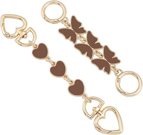 2Pcs Purse Extender Chain Gold Bag Extender Chain Purse Strap Extender Purse Accessories Bag Charms for Handbags(Brown Heart/Cherry) in Saudi Arabia