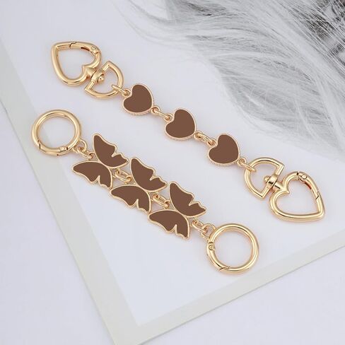 2Pcs Purse Extender Chain Gold Bag Extender Chain Purse Strap Extender Purse Accessories Bag Charms for Handbags(Brown Heart/Cherry) in Saudi Arabia