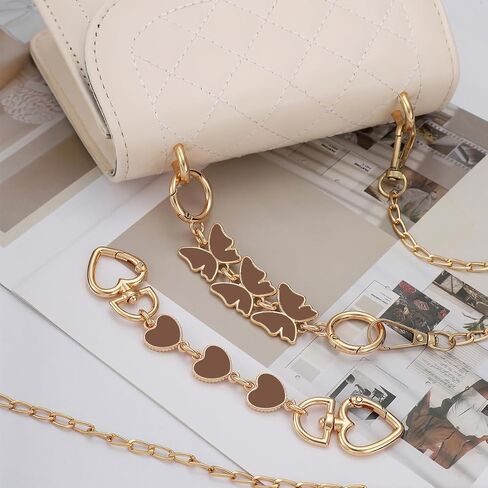 2Pcs Purse Extender Chain Gold Bag Extender Chain Purse Strap Extender Purse Accessories Bag Charms for Handbags(Brown Heart/Cherry) in Saudi Arabia