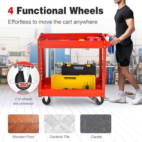 عربة فائدة من GOPLUS 3 مستويات ، عربة خدمة تجارية شاقة مع عجلات قابلة للقفل ، سعة تحميل 330 رطلاً ، مقبض مريح ، منظم تخزين عربة الأدوات الميكانيكية لمستودع المرآب الأحمر in Kuwait