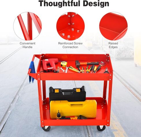 عربة فائدة من GOPLUS 3 مستويات ، عربة خدمة تجارية شاقة مع عجلات قابلة للقفل ، سعة تحميل 330 رطلاً ، مقبض مريح ، منظم تخزين عربة الأدوات الميكانيكية لمستودع المرآب الأحمر in Kuwait