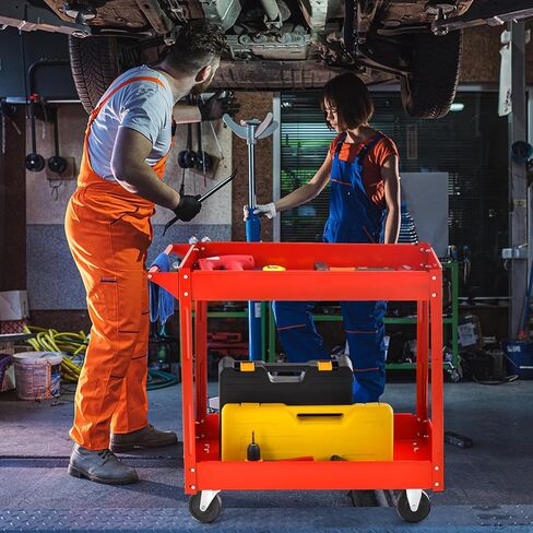 عربة فائدة من GOPLUS 3 مستويات ، عربة خدمة تجارية شاقة مع عجلات قابلة للقفل ، سعة تحميل 330 رطلاً ، مقبض مريح ، منظم تخزين عربة الأدوات الميكانيكية لمستودع المرآب الأحمر in Kuwait