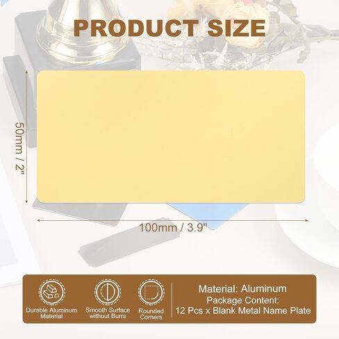 uxcell 12 PCS الأسماء الفارغة الأسماء ، 1.6 × 0.9 "لوحة معدنية محفورة للليزر القوي اللوحة اللوحة الأنيو ألومنيوم مخصصة مخصصة للعلامات DIY ، الذهب in Saudi Arabia