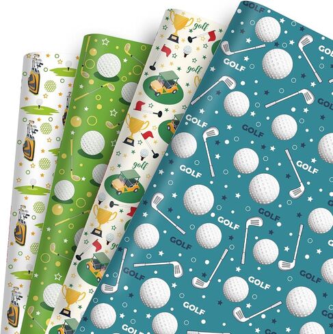 Golf Cart Bag Design Wrapping Paper - 12 Sheets Blue Green Golfing Gift Wrap Sports Themed Gifts for Birthday, Holiday - 20" x 28 in Saudi Arabia