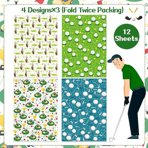 Golf Cart Bag Design Wrapping Paper - 12 Sheets Blue Green Golfing Gift Wrap Sports Themed Gifts for Birthday, Holiday - 20" x 28 in Saudi Arabia