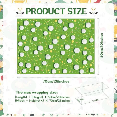 Golf Cart Bag Design Wrapping Paper - 12 Sheets Blue Green Golfing Gift Wrap Sports Themed Gifts for Birthday, Holiday - 20" x 28 in Saudi Arabia