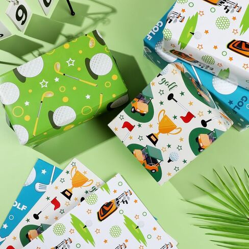 Golf Cart Bag Design Wrapping Paper - 12 Sheets Blue Green Golfing Gift Wrap Sports Themed Gifts for Birthday, Holiday - 20" x 28 in Saudi Arabia