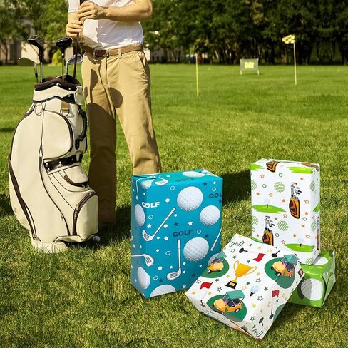 Golf Cart Bag Design Wrapping Paper - 12 Sheets Blue Green Golfing Gift Wrap Sports Themed Gifts for Birthday, Holiday - 20" x 28 in Saudi Arabia