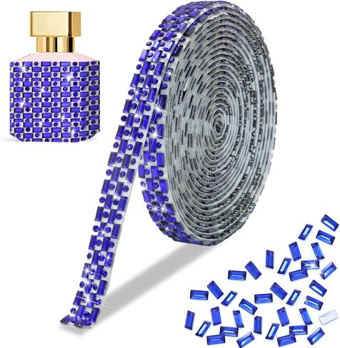 FULZTEY Bling Rhinestone Ribbon Self Adhesive,1 CM Width Gem Strips for DIY Crafts,Royal Blue Diamond Tape Roll Sticker,Glitter 3 Yards Crystal Ribbon for Car Art Wedding Party Decoration in Kuwait