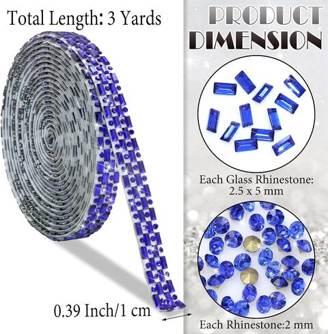 FULZTEY Bling Rhinestone Ribbon Self Adhesive,1 CM Width Gem Strips for DIY Crafts,Royal Blue Diamond Tape Roll Sticker,Glitter 3 Yards Crystal Ribbon for Car Art Wedding Party Decoration in Kuwait