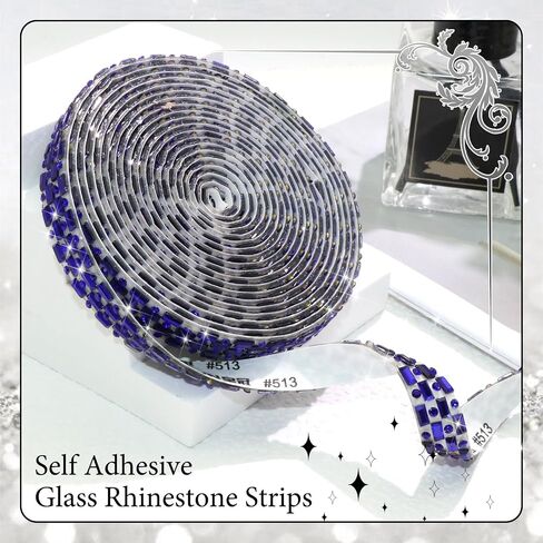 FULZTEY Bling Rhinestone Ribbon Self Adhesive,1 CM Width Gem Strips for DIY Crafts,Royal Blue Diamond Tape Roll Sticker,Glitter 3 Yards Crystal Ribbon for Car Art Wedding Party Decoration in Kuwait