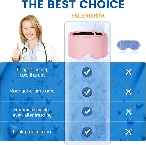 عبوة من قطعتين من أقنعة العين من جل التبريد للضغط البارد والدافئ، قناع النوم البارد للعيون المنتفخة والهالات السوداء وتخفيف الصداع النصفي والصداع، جل سميك ناعم لراحة طويلة الأمد لإجهاد العين، (أسود، أزرق) in Kuwait