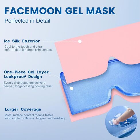 عبوة من قطعتين من أقنعة العين من جل التبريد للضغط البارد والدافئ، قناع النوم البارد للعيون المنتفخة والهالات السوداء وتخفيف الصداع النصفي والصداع، جل سميك ناعم لراحة طويلة الأمد لإجهاد العين، (أسود، أزرق) in Kuwait