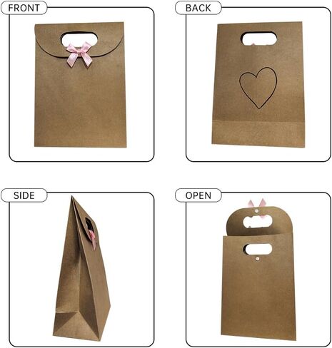 4 Pack Eco-Friendly Kraft Mom's Gift Bags – Birthday Party, Baby & Bridal Shower Favors | Extra Sturdy 250 GSM, Vintage Flap Lid with Hand-Painted Hearts, Pink Bows – Reusable Decorative Bags for Women Gifts in Saudi Arabia