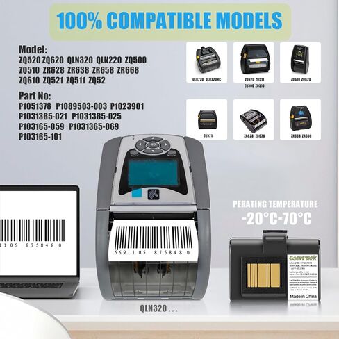 3400mah ZQ620 ZQ520 Printer battery,compatible with zebra Mobile printer QLN220 QLN320 ZQ500 ZQ510 ZQ520 ZQ610 ZQ620 ZR628 ZR638 ZR658 ZR668 ZQ521,Lithium-ion,Durable and long battery life(1pcs) in Saudi Arabia