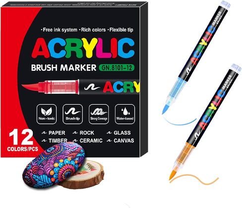 36 Colors No bleeding Non-Toxic Multi-Surface Flexible Tip Acrylic Paint Brush Markers Set, Water-Based Painting Art Pens for Canvas, Glass, Wood, Paper, Ceramic in Saudi Arabia