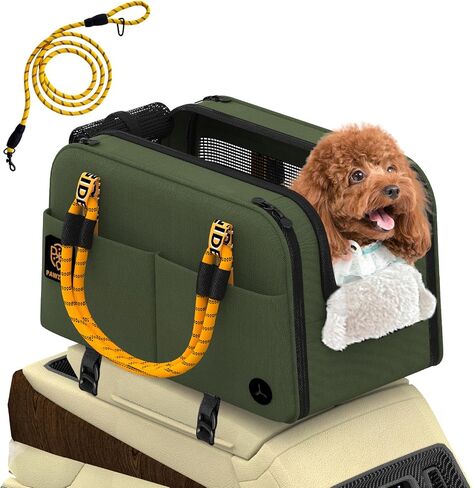 PAWZIDEA Center Console Dog Car Seat, Enclosed Secure Armrest Booster Seat for Small Dogs & Cats up 12lbs, Soft-Sided Travel Pet Carrier Safety Straps, Removable Pillow, Storage Pocket, Shoulder Strap in Kuwait