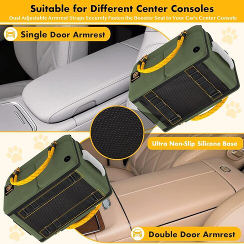PAWZIDEA Center Console Dog Car Seat, Enclosed Secure Armrest Booster Seat for Small Dogs & Cats up 12lbs, Soft-Sided Travel Pet Carrier Safety Straps, Removable Pillow, Storage Pocket, Shoulder Strap in Kuwait