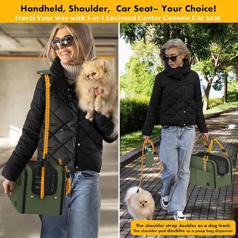 PAWZIDEA Center Console Dog Car Seat, Enclosed Secure Armrest Booster Seat for Small Dogs & Cats up 12lbs, Soft-Sided Travel Pet Carrier Safety Straps, Removable Pillow, Storage Pocket, Shoulder Strap in Kuwait