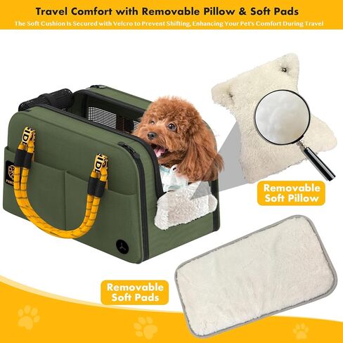 PAWZIDEA Center Console Dog Car Seat, Enclosed Secure Armrest Booster Seat for Small Dogs & Cats up 12lbs, Soft-Sided Travel Pet Carrier Safety Straps, Removable Pillow, Storage Pocket, Shoulder Strap in Kuwait