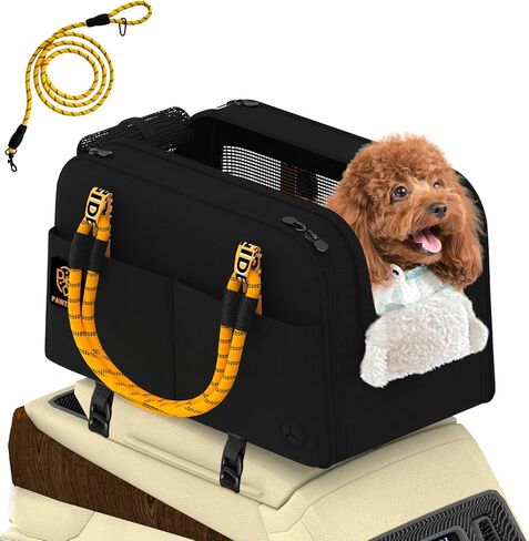 PAWZIDEA Center Console Dog Car Seat, Enclosed Secure Armrest Booster Seat for Small Dogs & Cats up 12lbs, Soft-Sided Travel Pet Carrier Safety Straps, Removable Pillow, Storage Pocket, Shoulder Strap in Kuwait