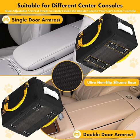 PAWZIDEA Center Console Dog Car Seat, Enclosed Secure Armrest Booster Seat for Small Dogs & Cats up 12lbs, Soft-Sided Travel Pet Carrier Safety Straps, Removable Pillow, Storage Pocket, Shoulder Strap in Kuwait