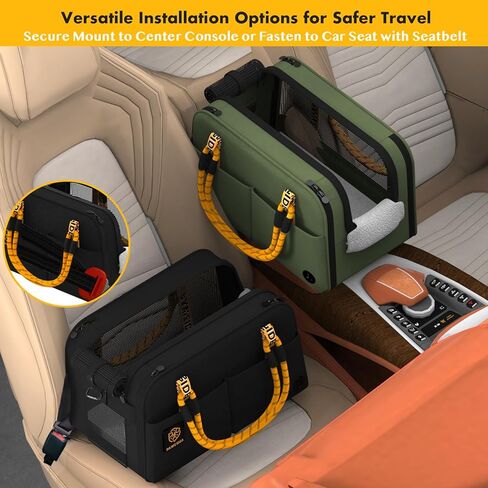 PAWZIDEA Center Console Dog Car Seat, Enclosed Secure Armrest Booster Seat for Small Dogs & Cats up 12lbs, Soft-Sided Travel Pet Carrier Safety Straps, Removable Pillow, Storage Pocket, Shoulder Strap in Kuwait