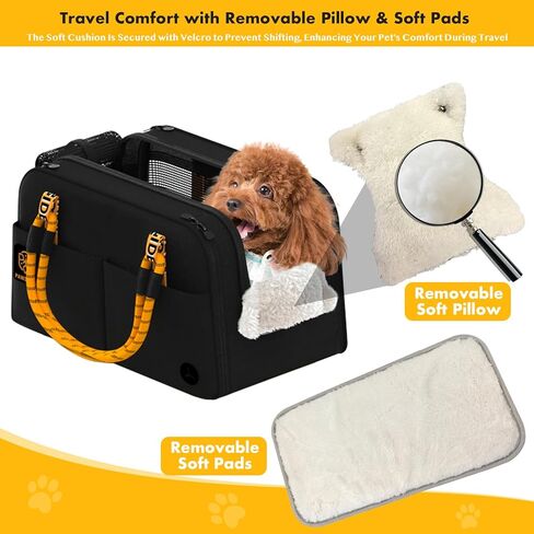 PAWZIDEA Center Console Dog Car Seat, Enclosed Secure Armrest Booster Seat for Small Dogs & Cats up 12lbs, Soft-Sided Travel Pet Carrier Safety Straps, Removable Pillow, Storage Pocket, Shoulder Strap in Kuwait