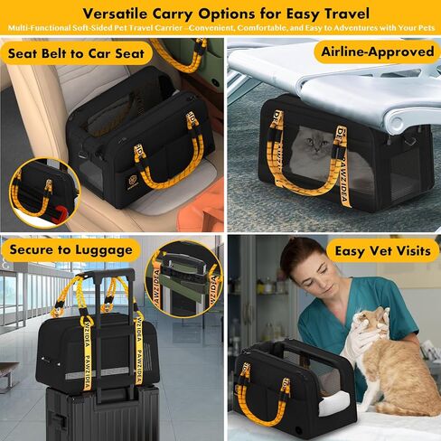 PAWZIDEA Center Console Dog Car Seat, Enclosed Secure Armrest Booster Seat for Small Dogs & Cats up 12lbs, Soft-Sided Travel Pet Carrier Safety Straps, Removable Pillow, Storage Pocket, Shoulder Strap in Kuwait