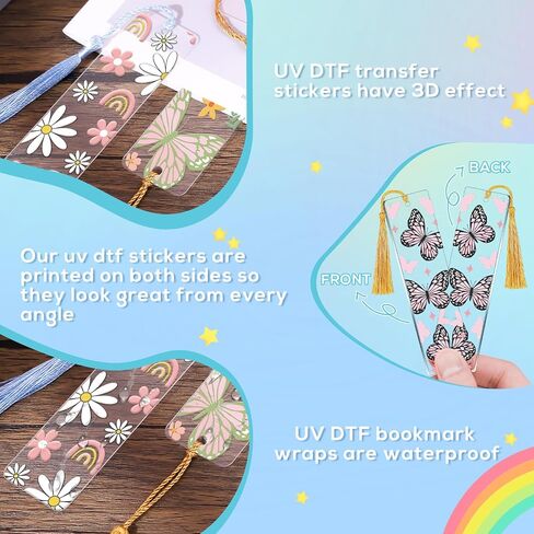 UV DTF Bookmark Stickers - 24 Sheets Animal UVDTF Decals for Acrylic Bookmarks Cute Sloth Cat Double-Sided Printing UV DTF Wraps Rub on Transfer Stickers for Book Lover DIY Blank Bookmarks in Saudi Arabia