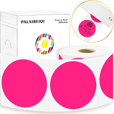 3 X 3 Inch Round Thermal Labels Circle Color Coding Labels Printable Waterproof 500PCS Round Stickers Adhesive Writable for Office, Garage, DIY Sticker, Barcodes, Name Tag, Fluorescent Pink in Saudi Arabia