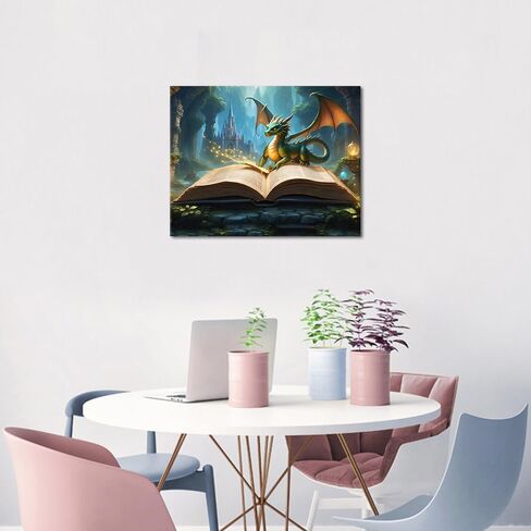 طلاء Rebotipy بأرقام للكبار المبتدئين ، والكتاب المفتوح الغامض وأسلوب الرسم الزيت التنين لطيف التنين اللوحة الطلاء بأرقام أرقام لديكور المنزل 16 * 20 بوصة in Saudi Arabia