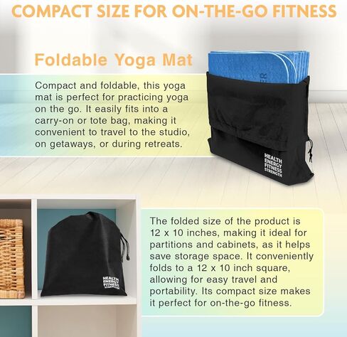بساط يوجا قابل للطي - مصور بـ 14 وضعية منقوشة، بساط تمرين اللياقة البدنية مربع قابل للطي أثناء السفر كما يظهر على التلفاز، تخزين مثالي، البيلاتيس، التمارين المنزلية in Kuwait