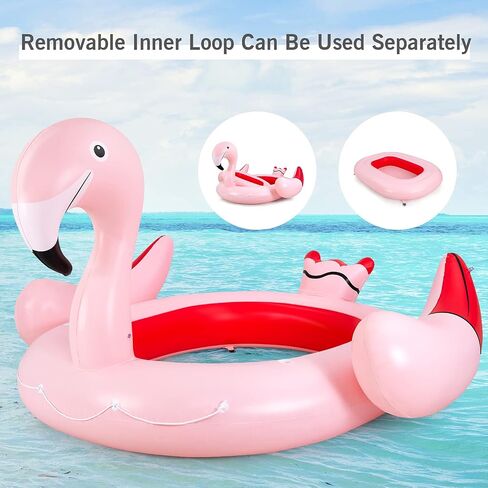 Goplus Giant Flamingo Pool Float ، 4-6 أشخاص قابلة للنفخ في مضخة هواء و 6 كوب من حاملي الأطفال البالغين ، ألعاب الجزيرة العائمة للحفلات ، الشاطئ ، النهر ، البحيرة in Kuwait