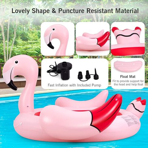 Goplus Giant Flamingo Pool Float ، 4-6 أشخاص قابلة للنفخ في مضخة هواء و 6 كوب من حاملي الأطفال البالغين ، ألعاب الجزيرة العائمة للحفلات ، الشاطئ ، النهر ، البحيرة in Kuwait