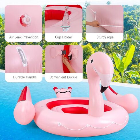 Goplus Giant Flamingo Pool Float ، 4-6 أشخاص قابلة للنفخ في مضخة هواء و 6 كوب من حاملي الأطفال البالغين ، ألعاب الجزيرة العائمة للحفلات ، الشاطئ ، النهر ، البحيرة in Kuwait