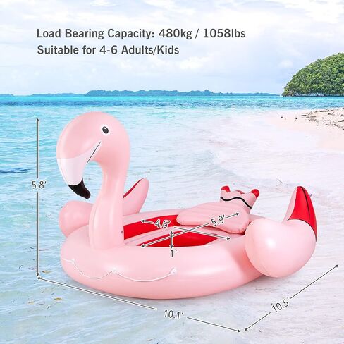 Goplus Giant Flamingo Pool Float ، 4-6 أشخاص قابلة للنفخ في مضخة هواء و 6 كوب من حاملي الأطفال البالغين ، ألعاب الجزيرة العائمة للحفلات ، الشاطئ ، النهر ، البحيرة in Kuwait