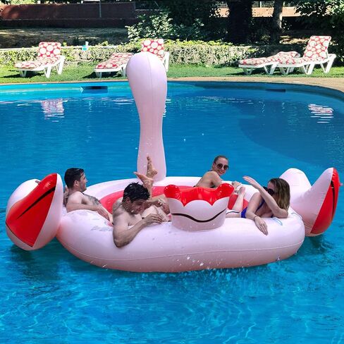 Goplus Giant Flamingo Pool Float ، 4-6 أشخاص قابلة للنفخ في مضخة هواء و 6 كوب من حاملي الأطفال البالغين ، ألعاب الجزيرة العائمة للحفلات ، الشاطئ ، النهر ، البحيرة in Kuwait