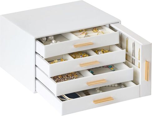 Large Jewelry Organizer Box, Earring Holder Organizer Box with Drawers, Tiered 5 Trays Necklace Holder Organizer, Storage Box for Watches, Bracelets, Stud Earrings Organization Pink Women Girls Gift in Saudi Arabia