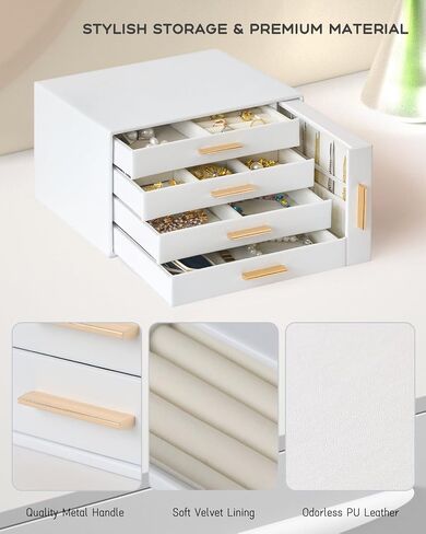 Large Jewelry Organizer Box, Earring Holder Organizer Box with Drawers, Tiered 5 Trays Necklace Holder Organizer, Storage Box for Watches, Bracelets, Stud Earrings Organization Pink Women Girls Gift in Saudi Arabia