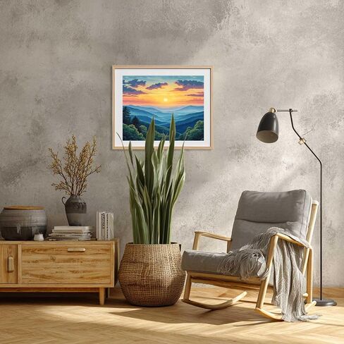 Great Smoky Mountains National Park Park حسب الرقم ، وطلاء جبال Smoky بواسطة مجموعات الأرقام ، واللوحات الجبلية سهلة DIY Canvas Decor Home Wall - Sunset Mountain Trees Landscape (16 × 20 بوصة) in Kuwait