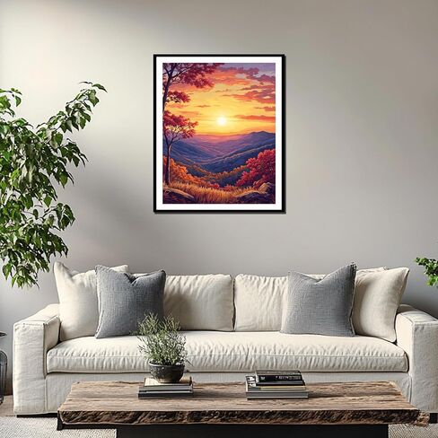 Great Smoky Mountains National Park Park حسب الرقم ، وطلاء جبال Smoky بواسطة مجموعات الأرقام ، واللوحات الجبلية سهلة DIY Canvas Decor Home Wall - Sunset Mountain Trees Landscape (16 × 20 بوصة) in Kuwait
