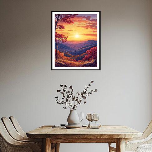 Great Smoky Mountains National Park Park حسب الرقم ، وطلاء جبال Smoky بواسطة مجموعات الأرقام ، واللوحات الجبلية سهلة DIY Canvas Decor Home Wall - Sunset Mountain Trees Landscape (16 × 20 بوصة) in Kuwait