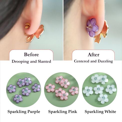 Colorful Ear Lobe Earring Backs for Droopy Ears, Comfortable Hypoallergenic Support Patches, Heavy Studs Locking Backstop Prevents Stretching and Tearing (Sparkling Pink) in Saudi Arabia