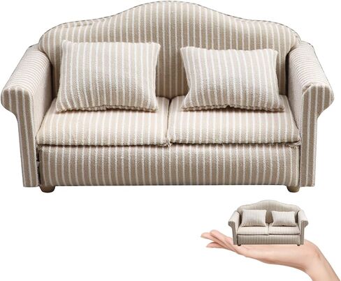 1/12 Dollhouse Couch - Miniature Double & Single Sofa with Pillow, Upholstered Armchair for Living Room or Bedroom Furniture Accessories (1 Set) in Kuwait