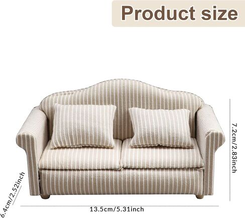 1/12 Dollhouse Couch - Miniature Double & Single Sofa with Pillow, Upholstered Armchair for Living Room or Bedroom Furniture Accessories (1 Set) in Kuwait