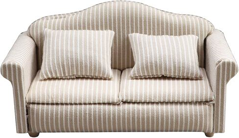 1/12 Dollhouse Couch - Miniature Double & Single Sofa with Pillow, Upholstered Armchair for Living Room or Bedroom Furniture Accessories (1 Set) in Kuwait