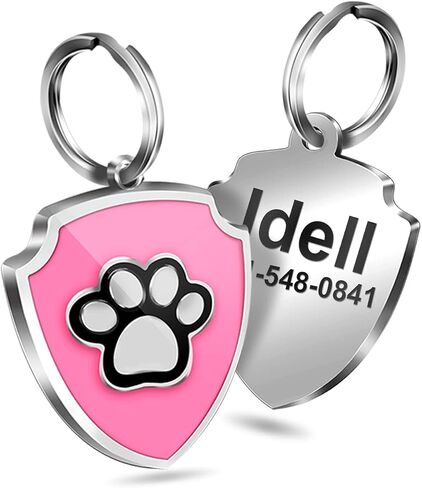 Personalized Dog Tag Custom Shield Stainless Steel ID Tag Paw Print Laser Engrave Name Number Address Unique Gift Supplies for Pets (Blue) in Saudi Arabia